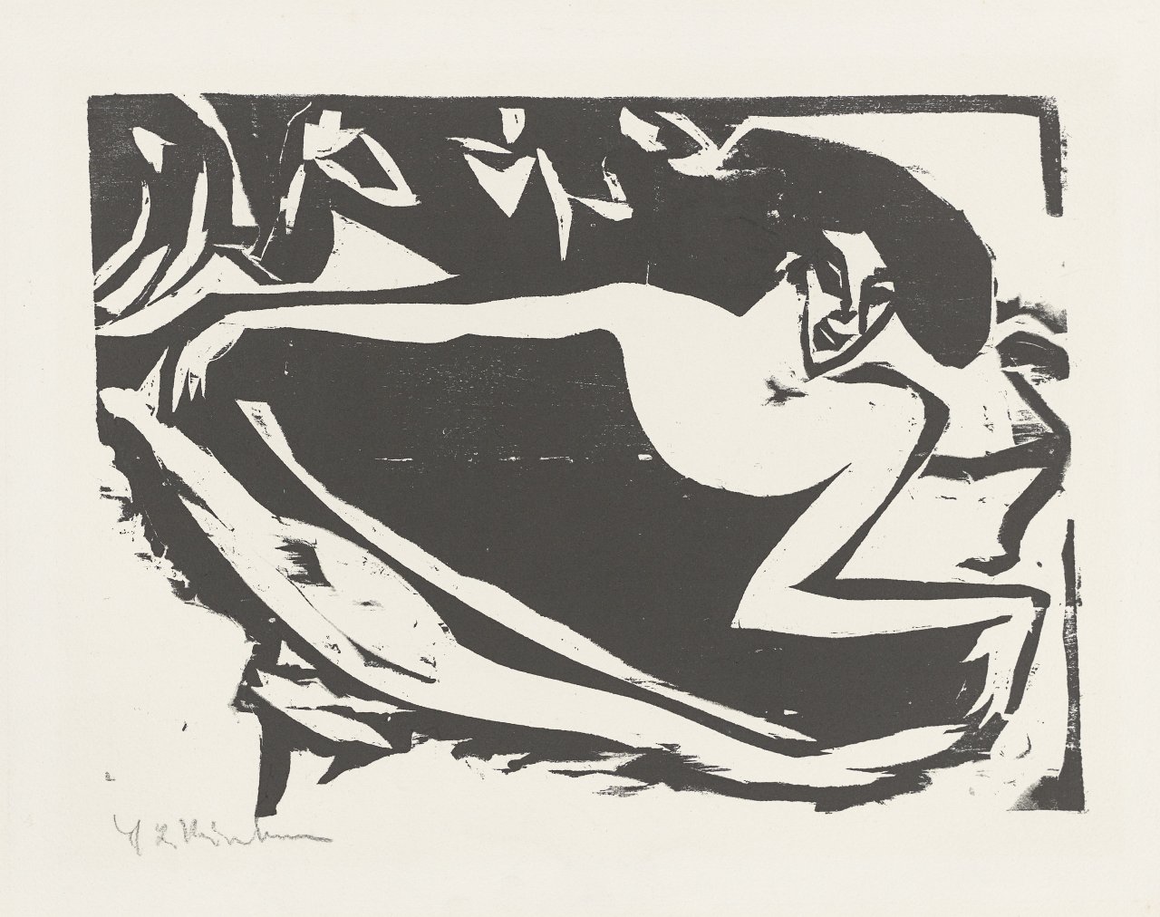 This picture shows the following artwork: Ernst Ludwig Kirchner. ”Tänzerin mit gehobenem Rock”. 1909.