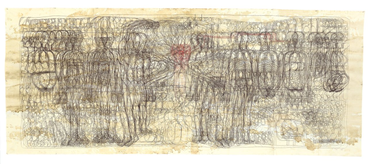 Auf diesem Bild ist das folgende Kunstwerk zu sehen: Hermann Nitsch. Das letzte Abendmahl. 1983.