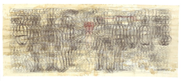 Auf diesem Bild ist das folgende Kunstwerk zu sehen: Hermann Nitsch. Das letzte Abendmahl. 1983.