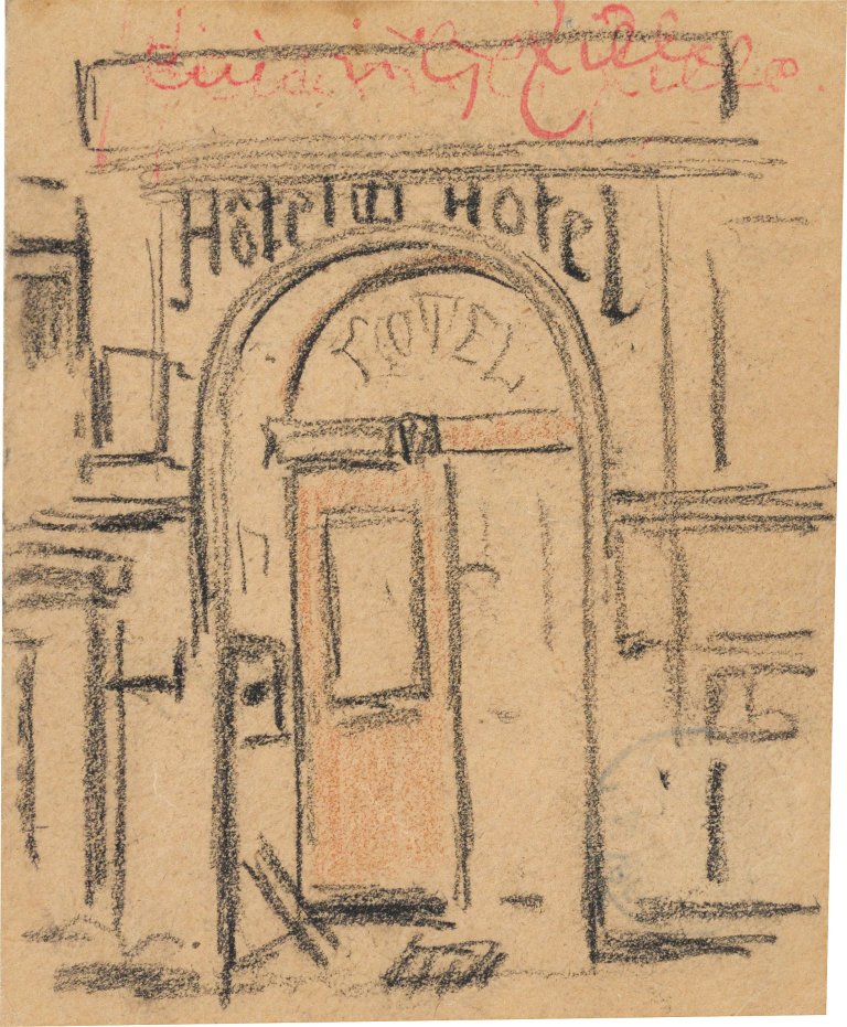 Auf diesem Bild ist das folgende Kunstwerk zu sehen: Heinrich Zille. Hoteleingang.