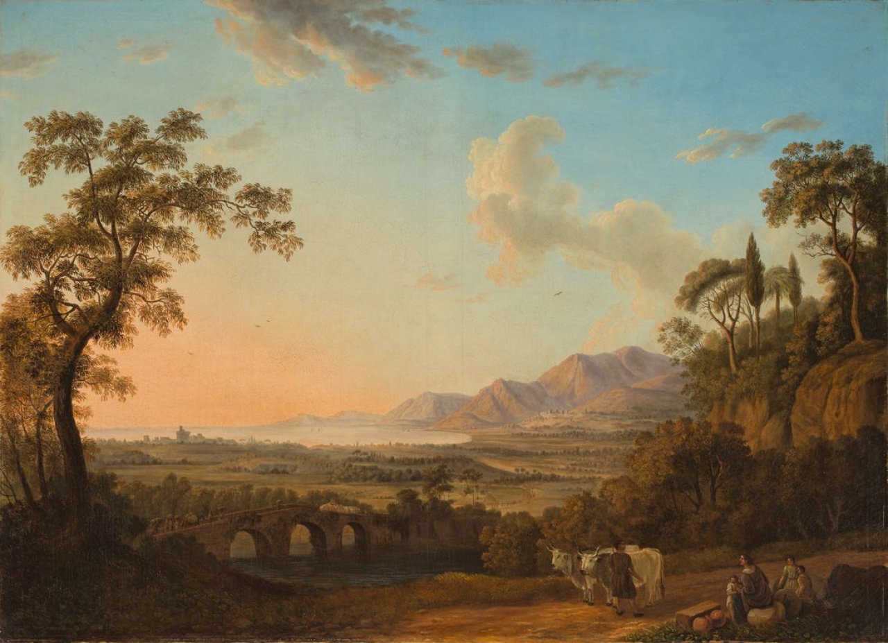 Auf diesem Bild ist das folgende Kunstwerk zu sehen: Jakob Philipp Hackert. Italienische Landschaft. (Nach) 1782.
