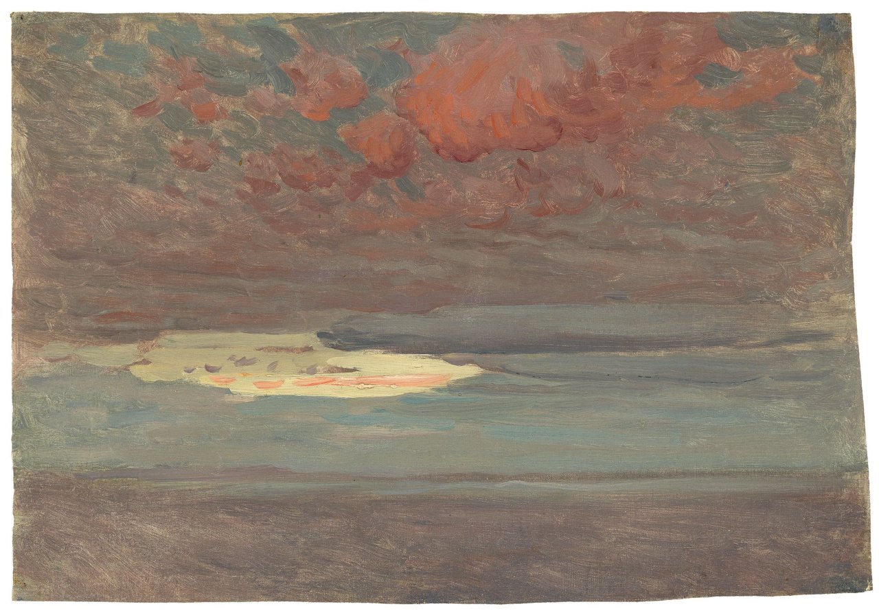 Auf diesem Bild ist das folgende Kunstwerk zu sehen:  Deutsch, um 1890. Südliche Wolkenstimmung (Italien).