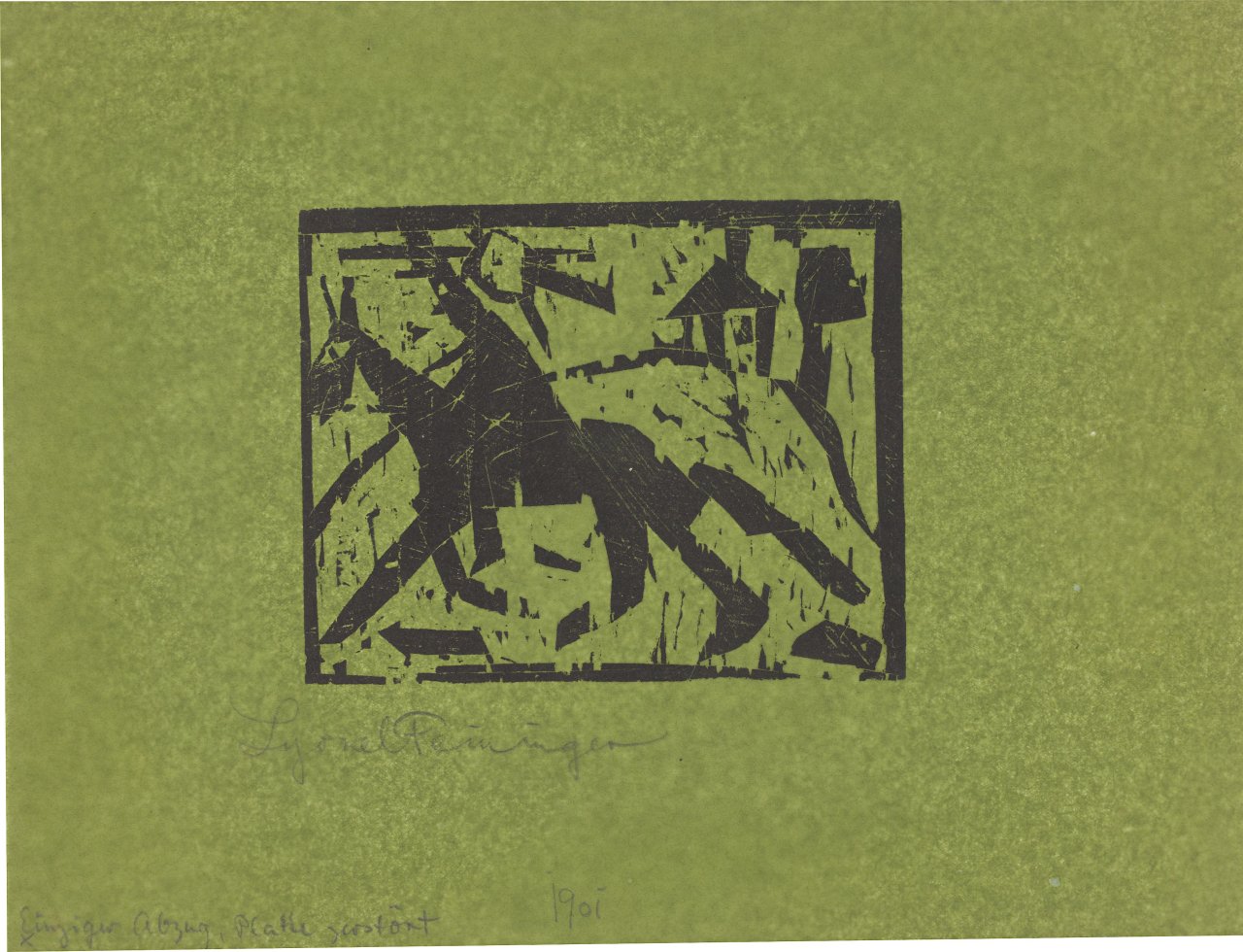 Auf diesem Bild ist das folgende Kunstwerk zu sehen: Lyonel Feininger. „Reiter in einer Landschaft“. Um 1918/19.