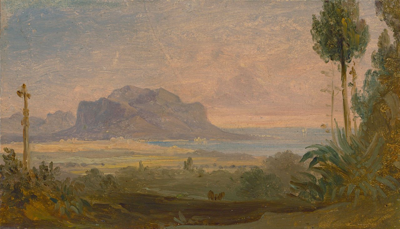 Auf diesem Bild ist das folgende Kunstwerk zu sehen:  Deutsch, um 1840. Monte Pellegrino.