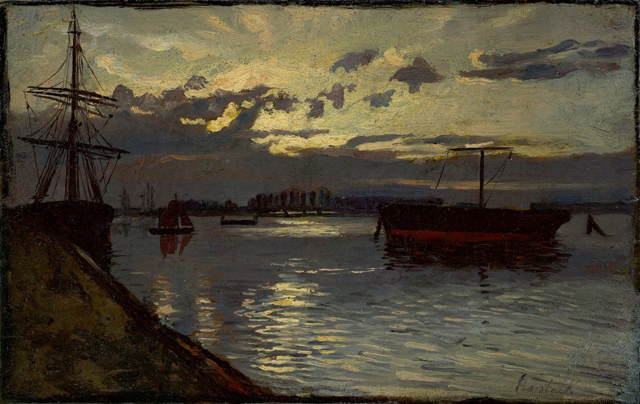Auf diesem Bild ist das folgende Kunstwerk zu sehen: Louis Douzette. „Rostock“. 1898.