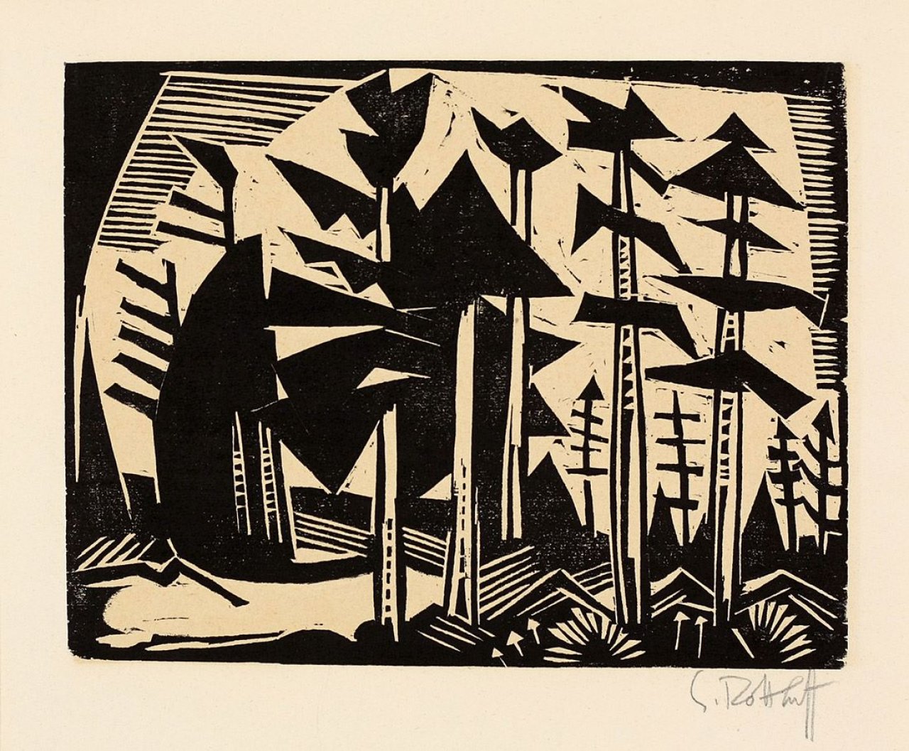 Auf diesem Bild ist das folgende Kunstwerk zu sehen: Karl Schmidt-Rottluff. „Russischer Wald“. 1918.