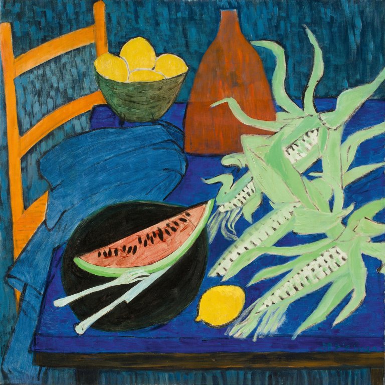 Auf diesem Bild ist das folgende Kunstwerk zu sehen: Gerhild Diesner. Stilleben mit Maiskolben. 1958.