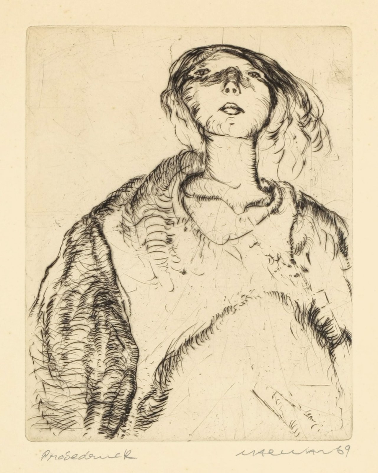 Auf diesem Bild ist das folgende Kunstwerk zu sehen:  Marwan. Bildnis einer Frau. 1969.