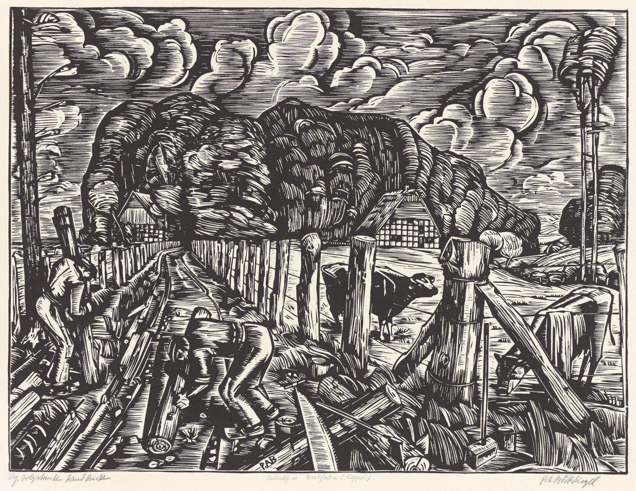 Auf diesem Bild ist das folgende Kunstwerk zu sehen: Peter August Böckstiegel. „Bauernhof in Westfalen (Koppel)“. 1936-37.