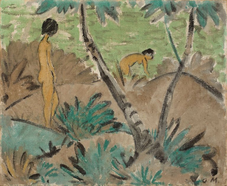 Auf diesem Bild ist das folgende Kunstwerk zu sehen: Otto Mueller. „Zwei Mädchen mit gegabeltem Baum“. Um 1916/17.