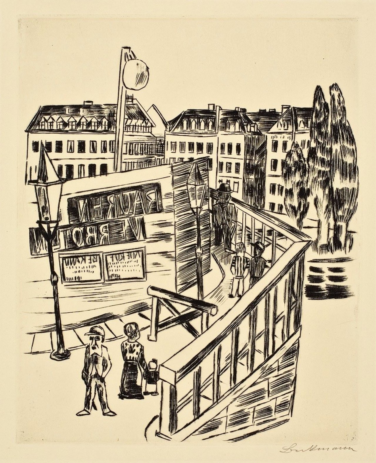 Auf diesem Bild ist das folgende Kunstwerk zu sehen: Max Beckmann. „Holzbrücke“. 1922.