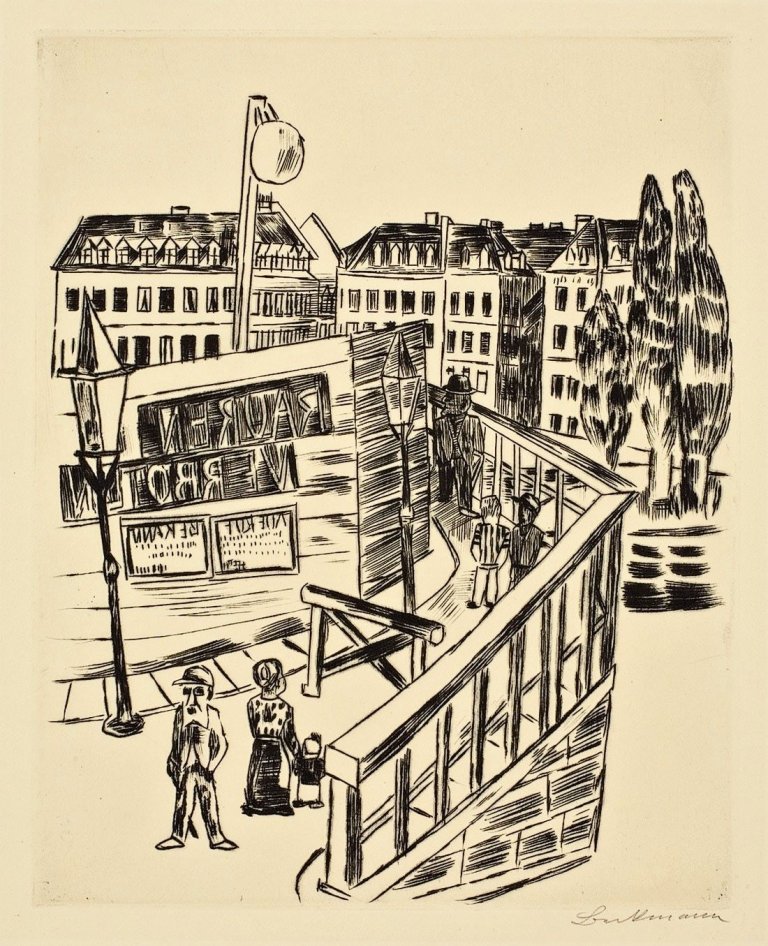 Auf diesem Bild ist das folgende Kunstwerk zu sehen: Max Beckmann. „Holzbrücke“. 1922.