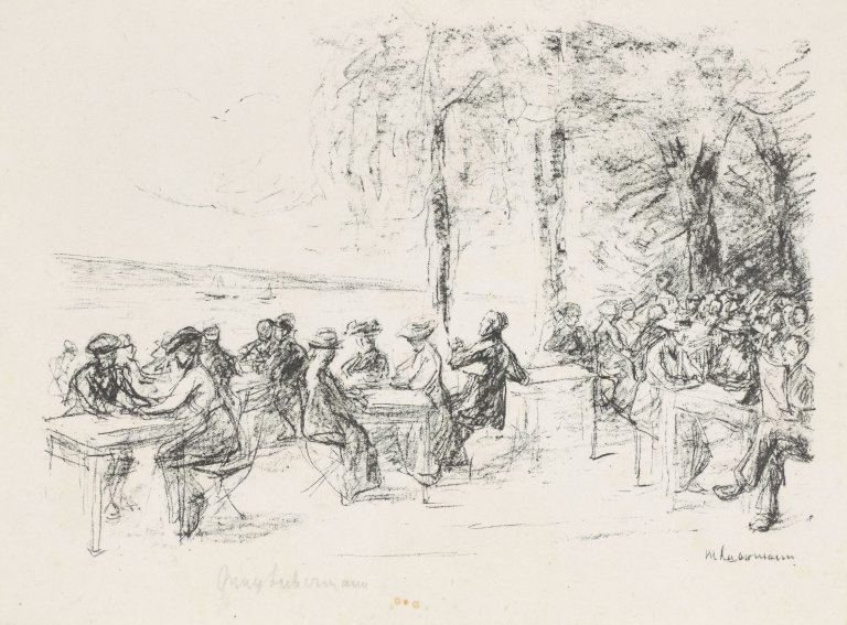 Auf diesem Bild ist das folgende Kunstwerk zu sehen: Max Liebermann. „Kaffeegarten an der Havel“. 1917.