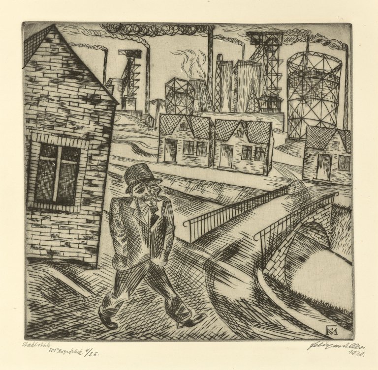 Auf diesem Bild ist das folgende Kunstwerk zu sehen: Conrad Felixmüller. „Ruhrkohlenrevier“. 1921.