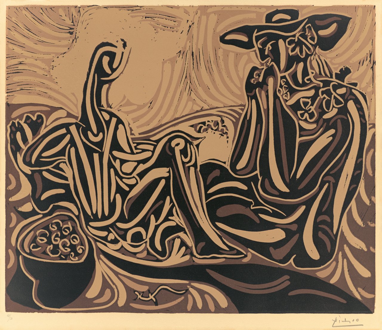 Auf diesem Bild ist das folgende Kunstwerk zu sehen: Pablo Picasso. „Les Vendangeurs“. 1959.