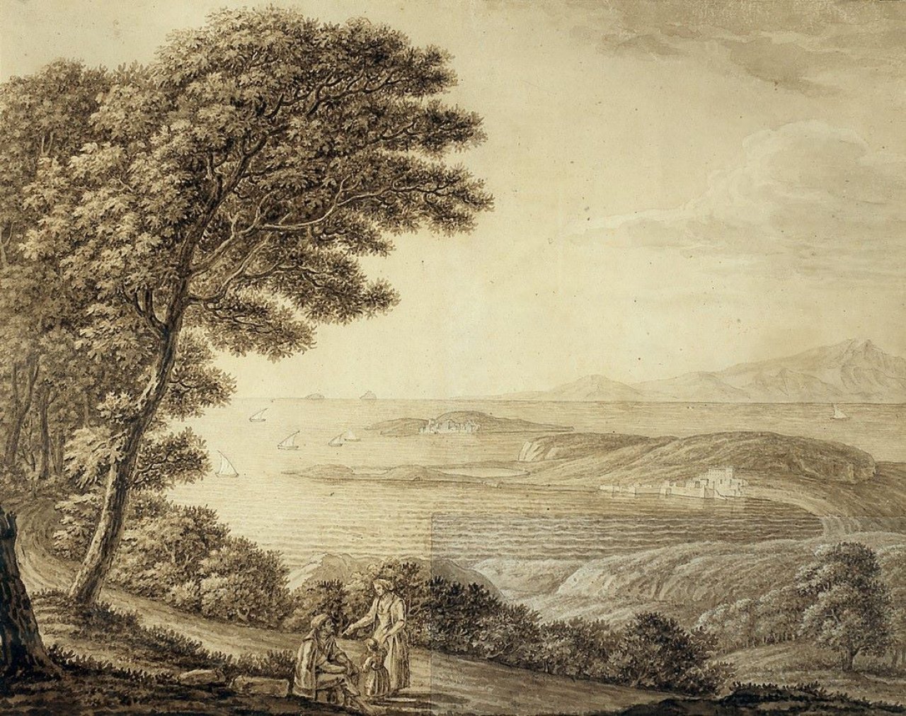Auf diesem Bild ist das folgende Kunstwerk zu sehen:  Deutsch, um 1800. Golf von Pozzuoli.