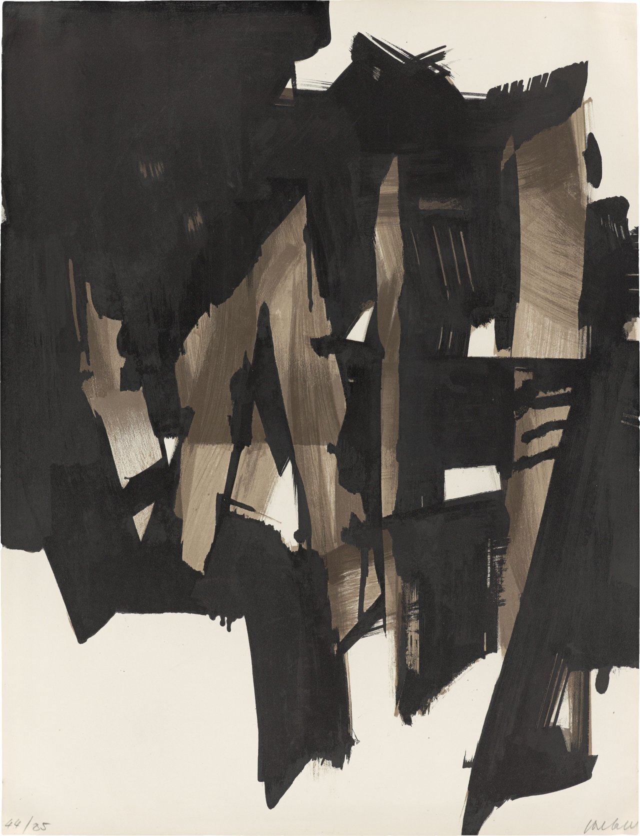 Auf diesem Bild ist das folgende Kunstwerk zu sehen: Pierre Soulages. „Lithographie no. 15“. 1964.