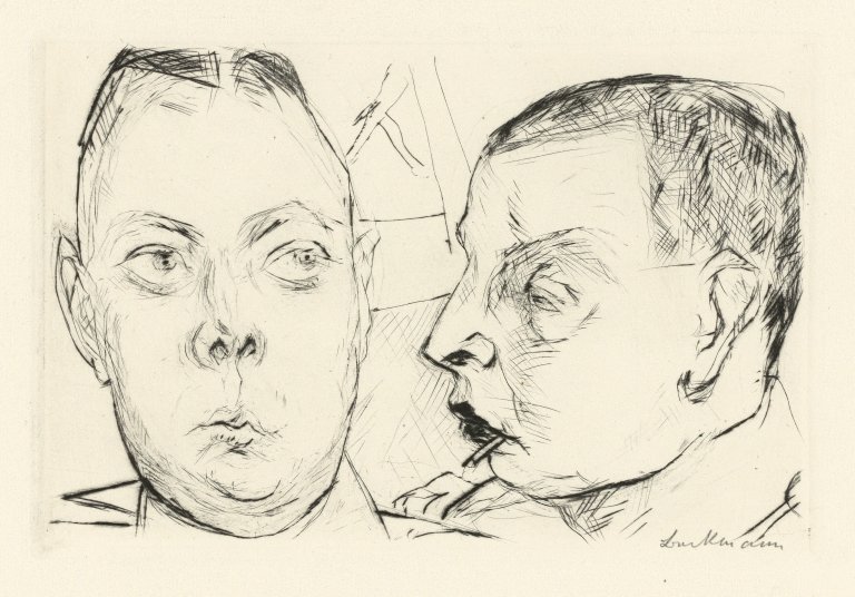 Auf diesem Bild ist das folgende Kunstwerk zu sehen: Max Beckmann. „Zwei Autooffiziere“. 1915.