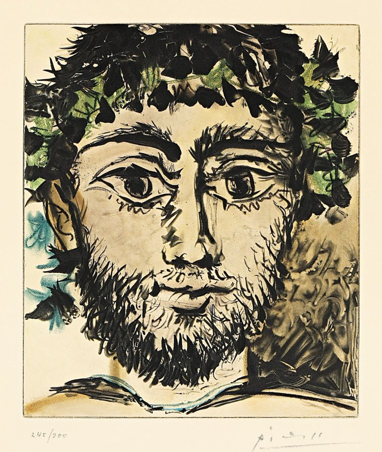 Auf diesem Bild ist das folgende Kunstwerk zu sehen: Nach Pablo Picasso. Tête de Faune. 1958.