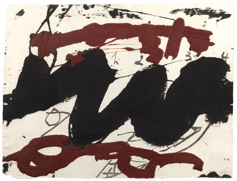 Auf diesem Bild ist das folgende Kunstwerk zu sehen: Antoni Tàpies. „Roig i Negre 2“. 1985.