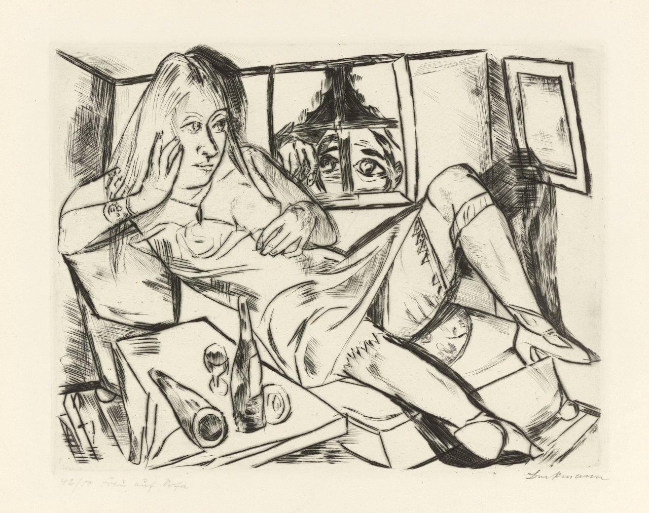 Auf diesem Bild ist das folgende Kunstwerk zu sehen: Max Beckmann. „Frau in der Nacht“. 1920.