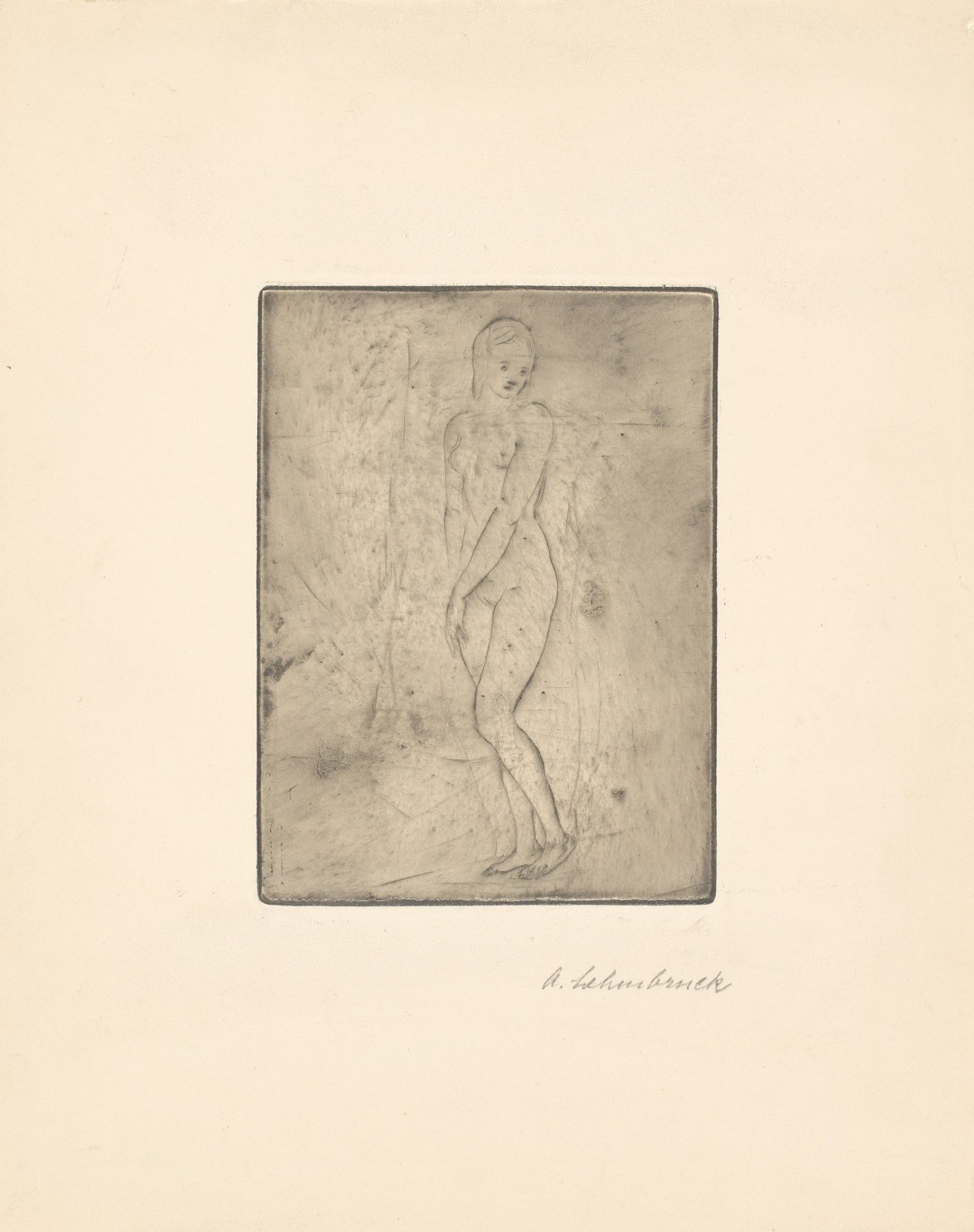 Auf diesem Bild ist das folgende Kunstwerk zu sehen: Wilhelm Lehmbruck. „Sinnendes Mädchen“. 1911.