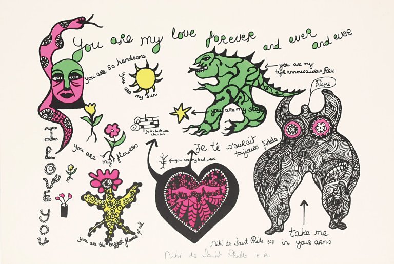 Auf diesem Bild ist das folgende Kunstwerk zu sehen: Niki de Saint Phalle. „You are my love forever and ever and ever“. 1968.