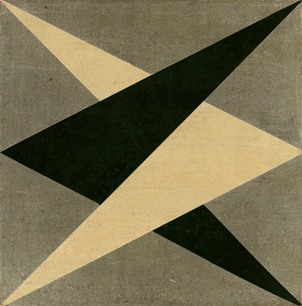 Auf diesem Bild ist das folgende Kunstwerk zu sehen: Hermann Glöckner. „Verschränkung von schwarzem und weißem Keil auf Silber“. Um 1933–35.