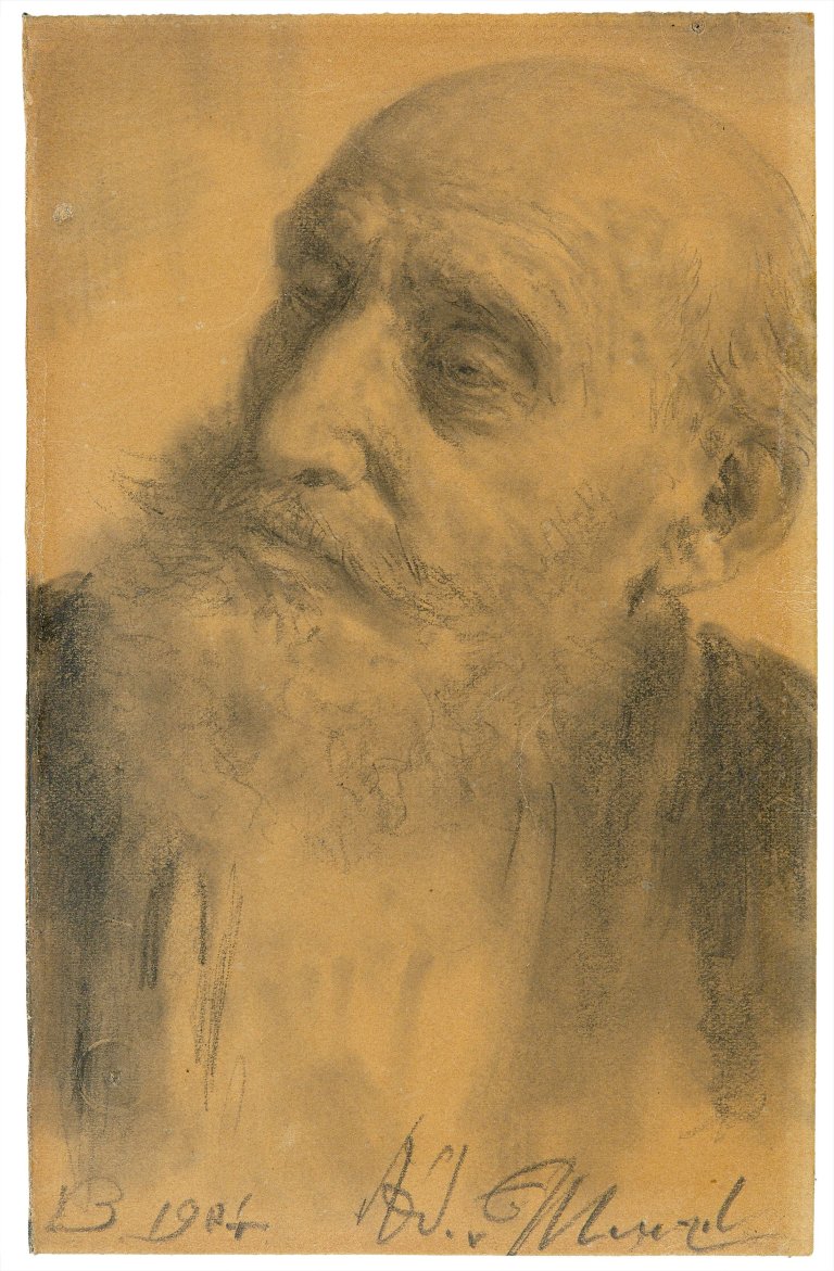 Auf diesem Bild ist das folgende Kunstwerk zu sehen: Adolph Menzel. Kopf eines alten Mannes mit Bart. 1904.