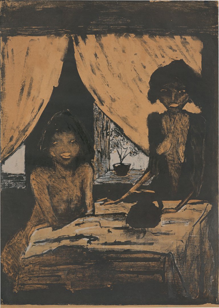 Auf diesem Bild ist das folgende Kunstwerk zu sehen: Otto Mueller. „Zwei Zigeunermädchen im Wohnraum“. 1926/27.