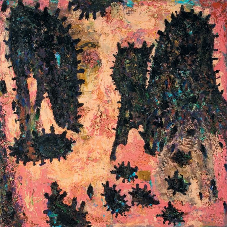 Auf diesem Bild ist das folgende Kunstwerk zu sehen: Gunter Damisch. „Verknotung im Flimmern“. 1992.