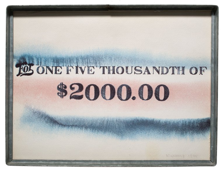 Auf diesem Bild ist das folgende Kunstwerk zu sehen: Edward Kienholz. „For One Five Thousandth of $ 2000.00“. 1974.