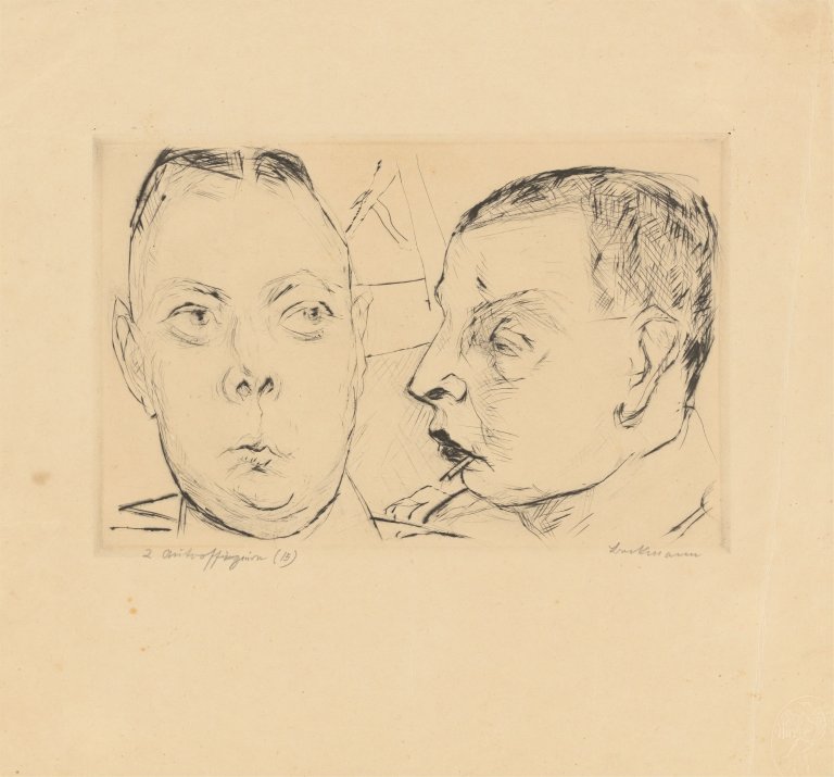 Auf diesem Bild ist das folgende Kunstwerk zu sehen: Max Beckmann. „2 Autooffiziere“. 1915.