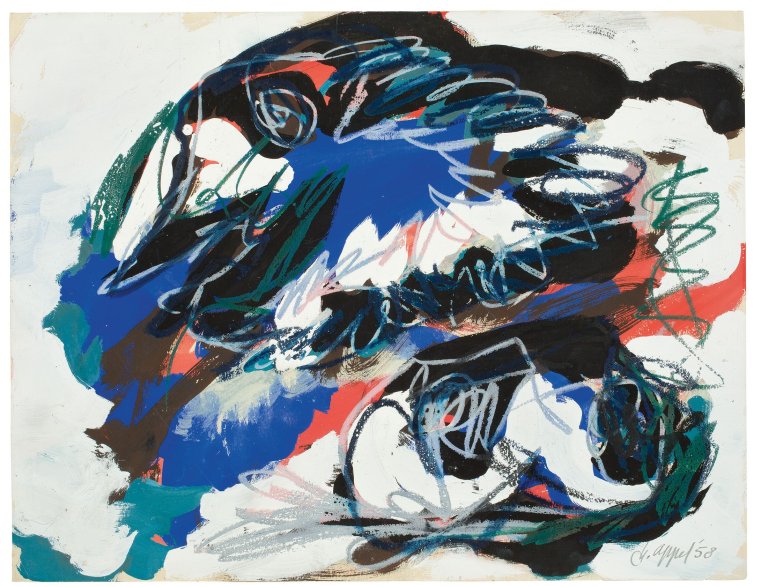 Auf diesem Bild ist das folgende Kunstwerk zu sehen: Karel Appel. Ohne Titel. 1958.