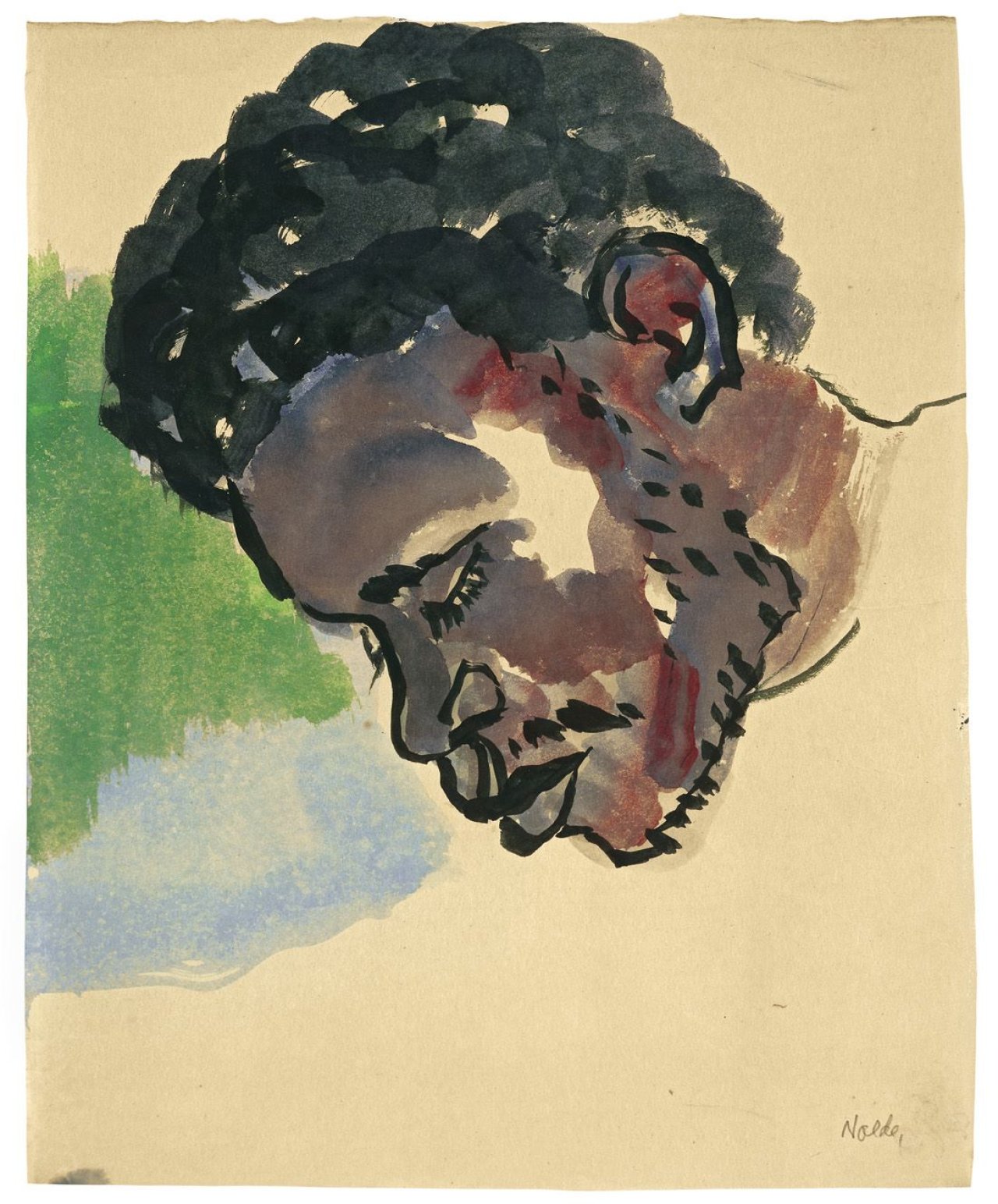 This picture shows the following artwork: Emil Nolde. Kopf eines Südseeinsulaners nach links. 1913/14.