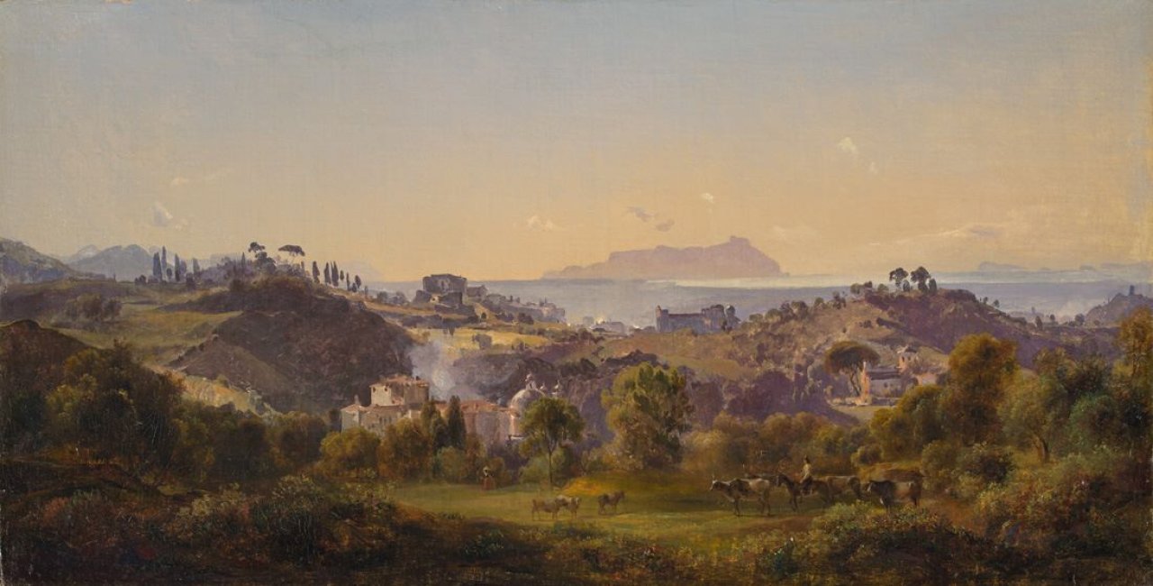 Auf diesem Bild ist das folgende Kunstwerk zu sehen: Heinrich Bürkel. „Blick auf den Monte Circeo“. Um 1853.