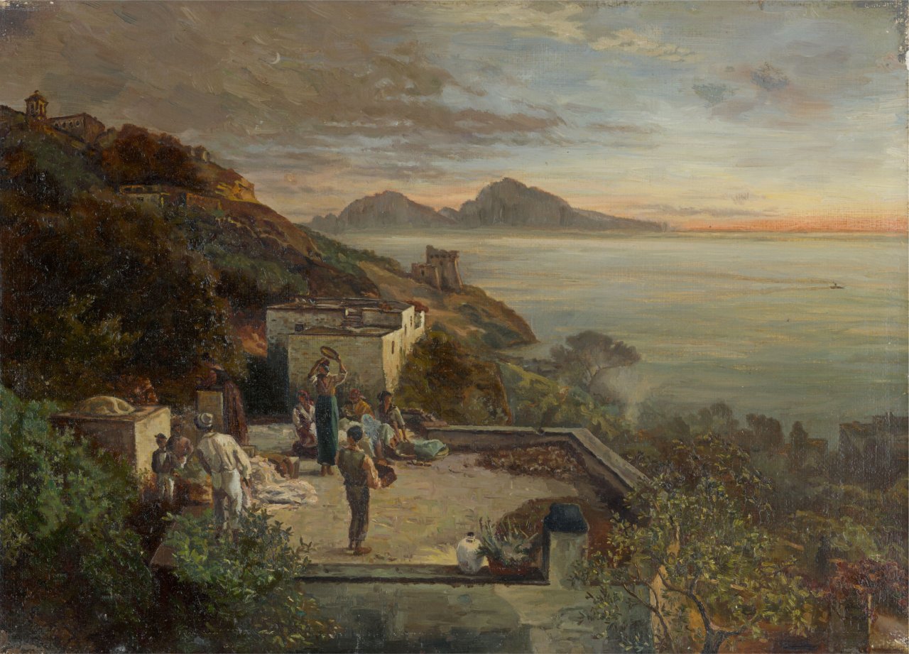 Auf diesem Bild ist das folgende Kunstwerk zu sehen: Oswald Achenbach. Studie zu „Am Golf von Neapel“. 1877.