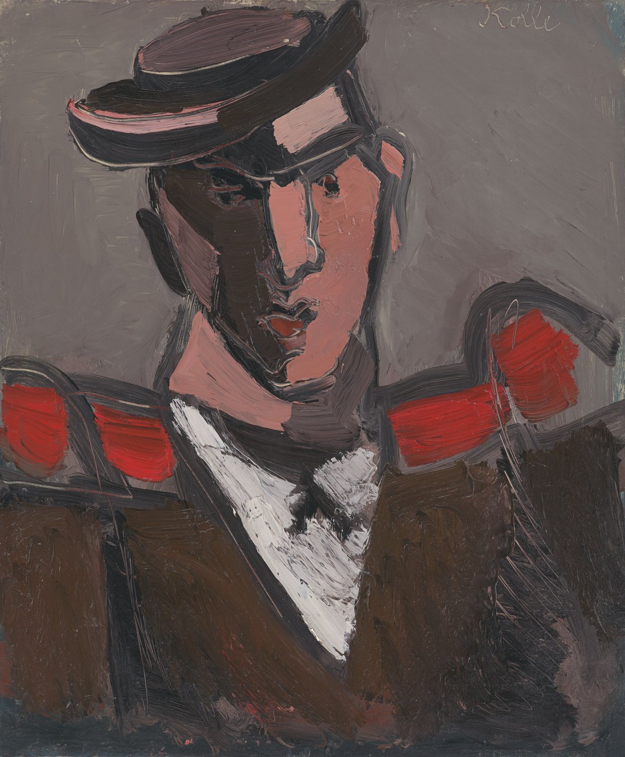 Auf diesem Bild ist das folgende Kunstwerk zu sehen: Helmut Kolle. Mann mit Hut und Epauletten. 1920er-Jahre.