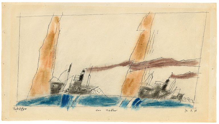 Auf diesem Bild ist das folgende Kunstwerk zu sehen: Lyonel Feininger. „Zwo Frachter“. 1936.