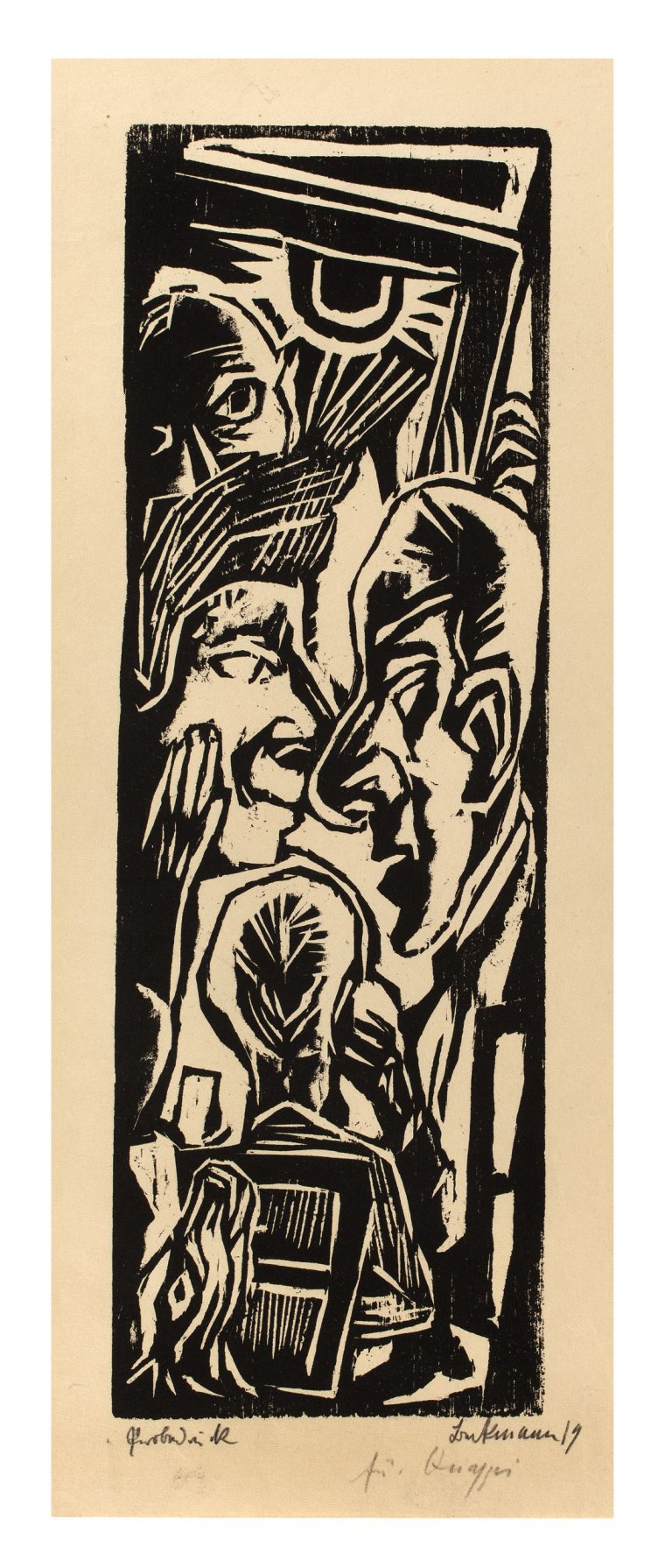 Auf diesem Bild ist das folgende Kunstwerk zu sehen: Max Beckmann. „Tischgesellschaft“. 1919 (?).