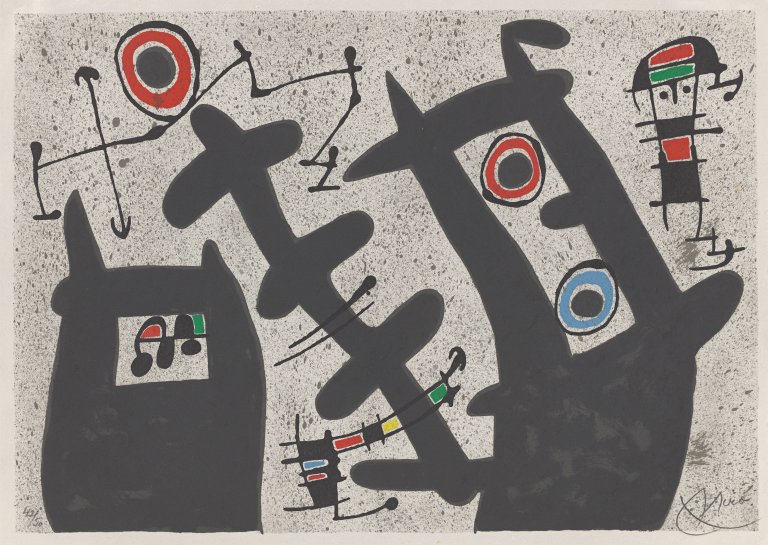 Auf diesem Bild ist das folgende Kunstwerk zu sehen: Joan Miró. Aus: „Le Lézard Aux Plumes d'Or“. 1971.