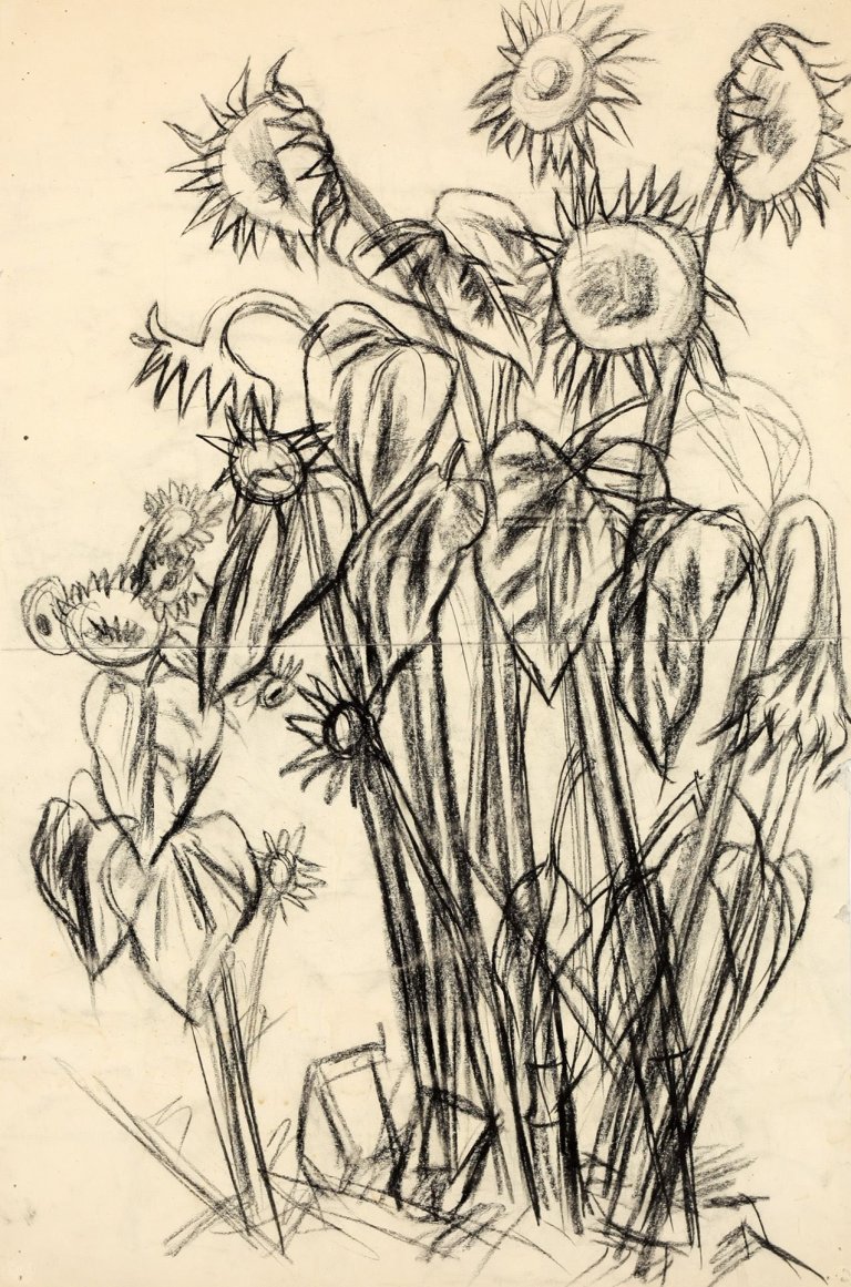Auf diesem Bild ist das folgende Kunstwerk zu sehen: Karl Hubbuch. Sonnenblumen.