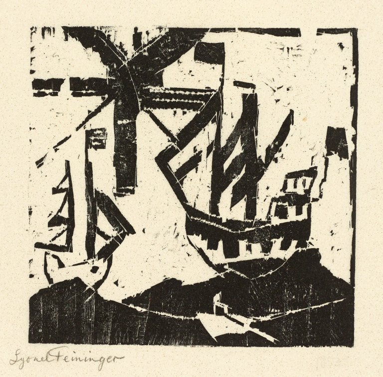 Auf diesem Bild ist das folgende Kunstwerk zu sehen: Lyonel Feininger. „Schiffe und Sonne, 2“. 1918.