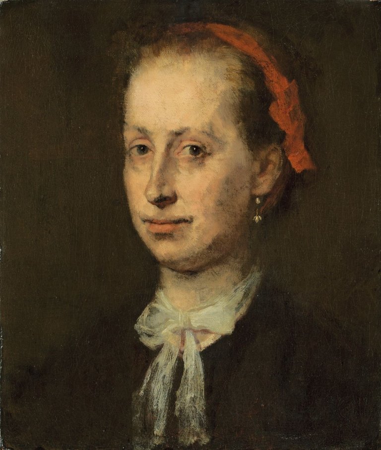 Auf diesem Bild ist das folgende Kunstwerk zu sehen: Wilhelm Leibl. Bildnis der Bankiersgattin Regina Schoenlin. Um 1869/70.