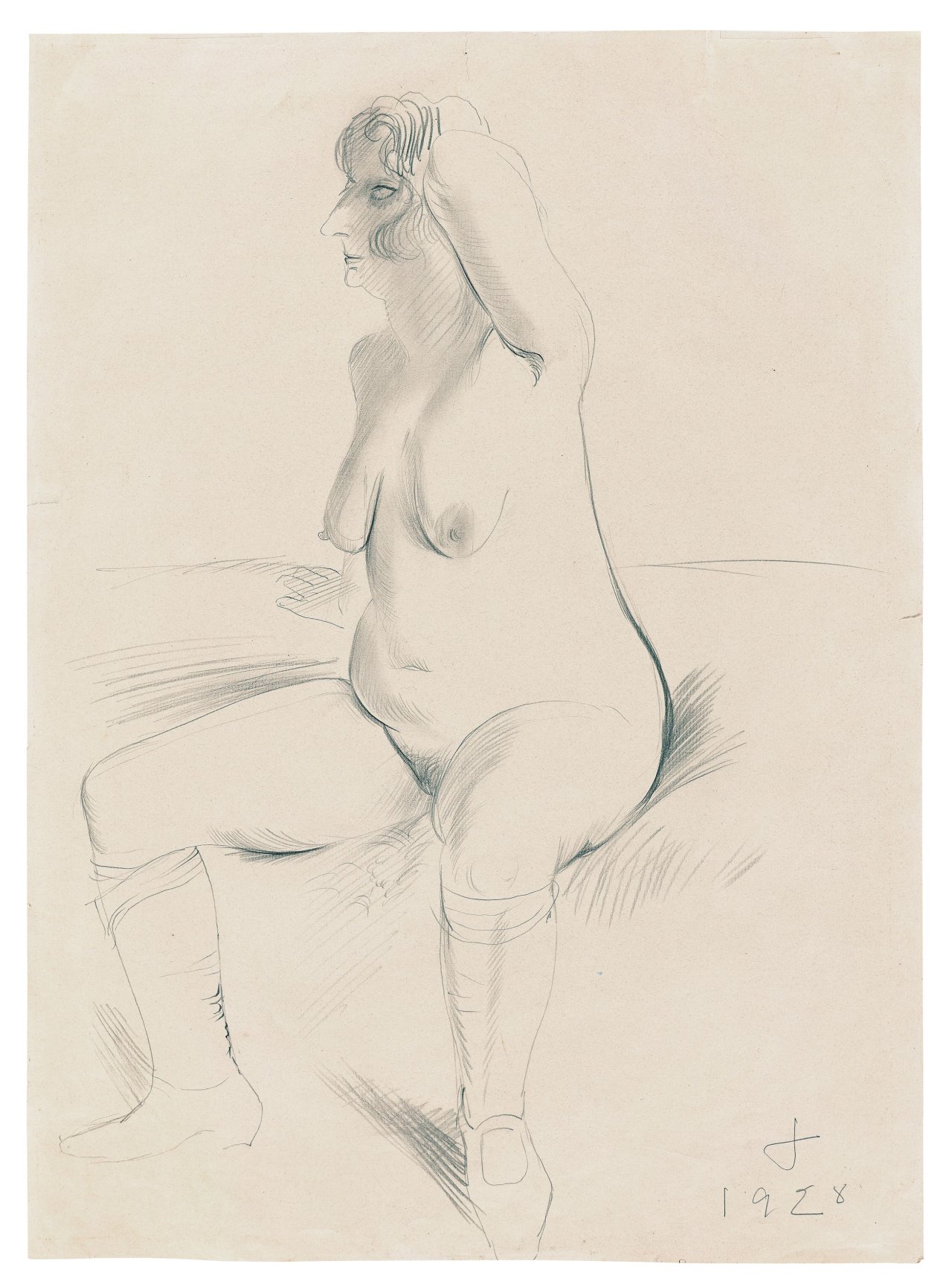 Auf diesem Bild ist das folgende Kunstwerk zu sehen: Otto Dix. „Akt mit erhobenem Arm“. 1928.