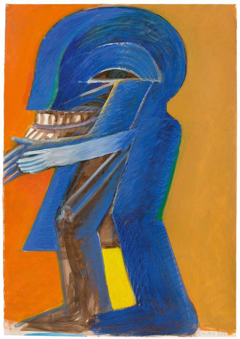 Auf diesem Bild ist das folgende Kunstwerk zu sehen: Horst Antes. Blaue Figur. 1973.