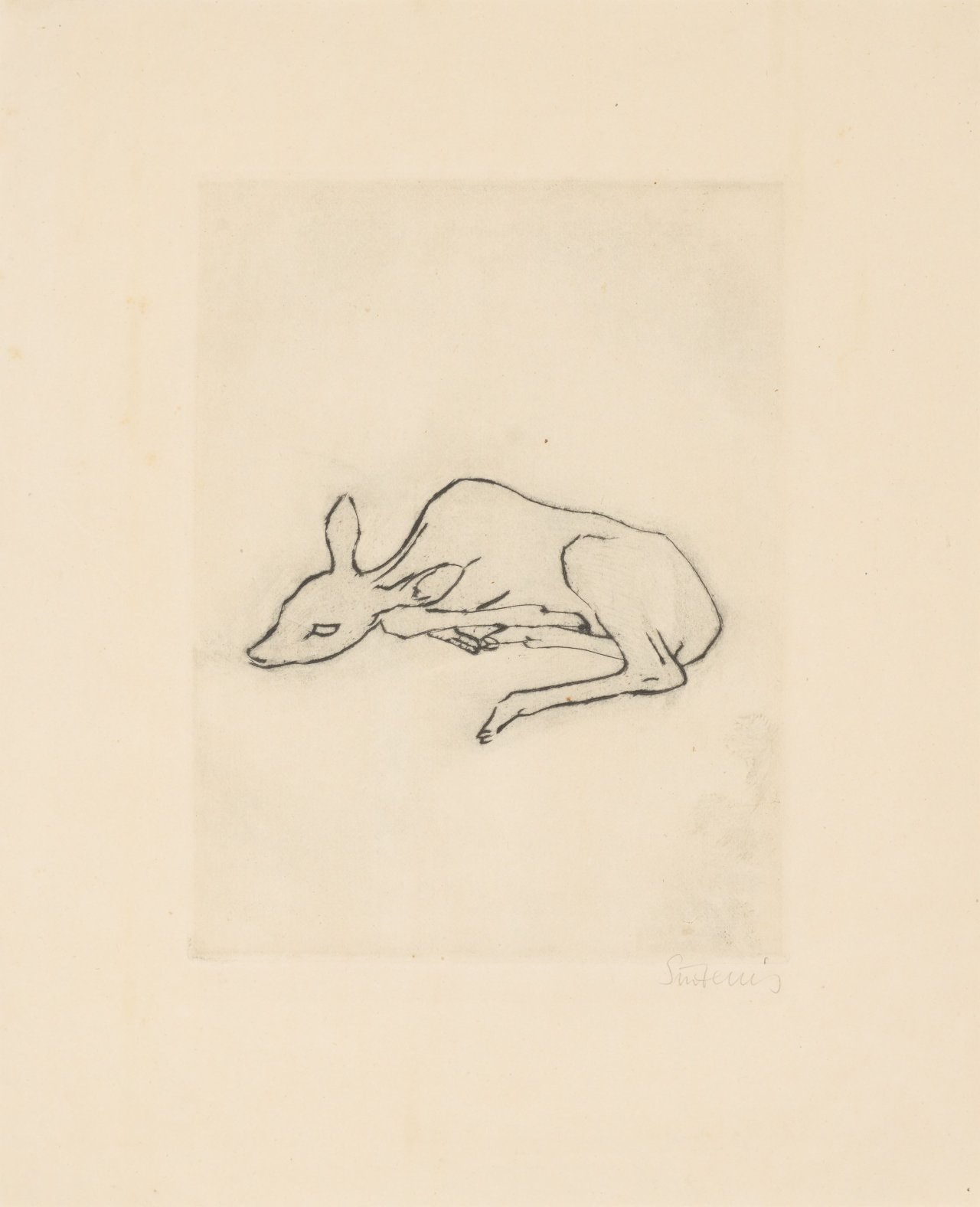 This picture shows the following artwork: Renée Sintenis. Lying deer / Two spaniels.