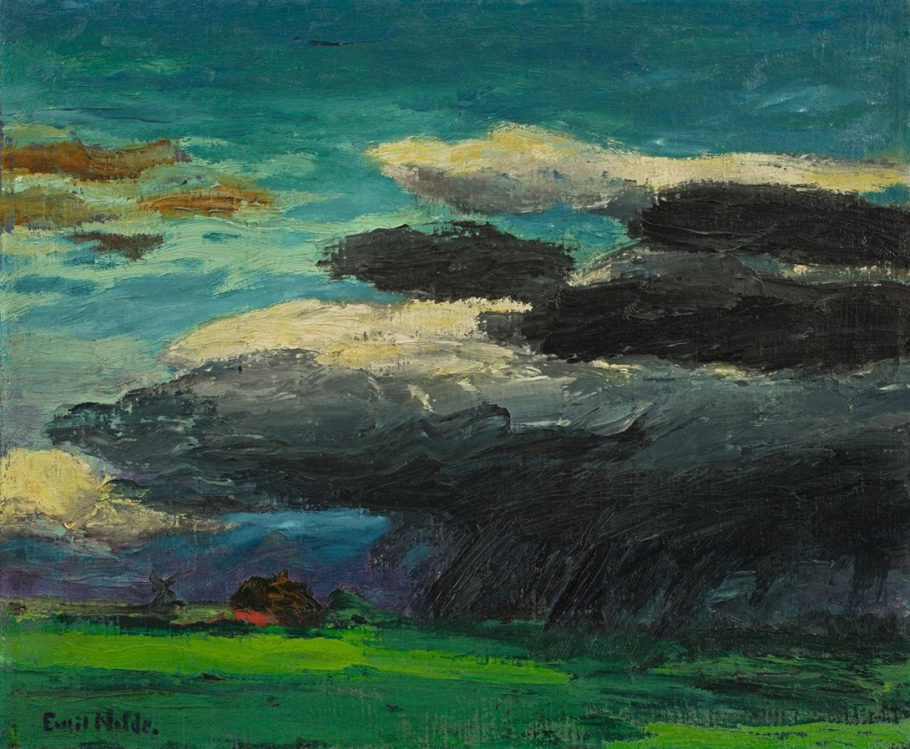 This picture shows the following artwork: Emil Nolde. „Landschaft (mit Regenwolke)“. 1925.