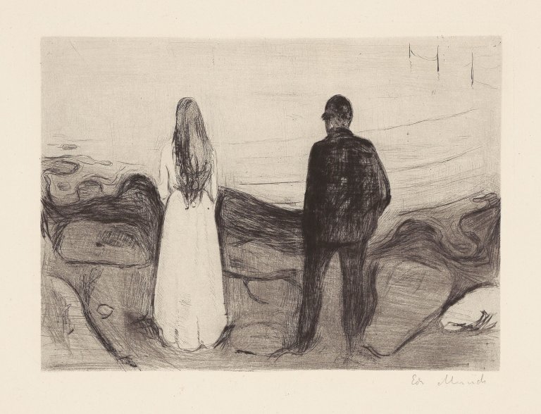 This picture shows the following artwork: Edvard Munch. ”Two Human Beings, The Lonely Ones (To mennesker. De ensomme. Zwei Menschen. Die Einsamen)”. 1894.