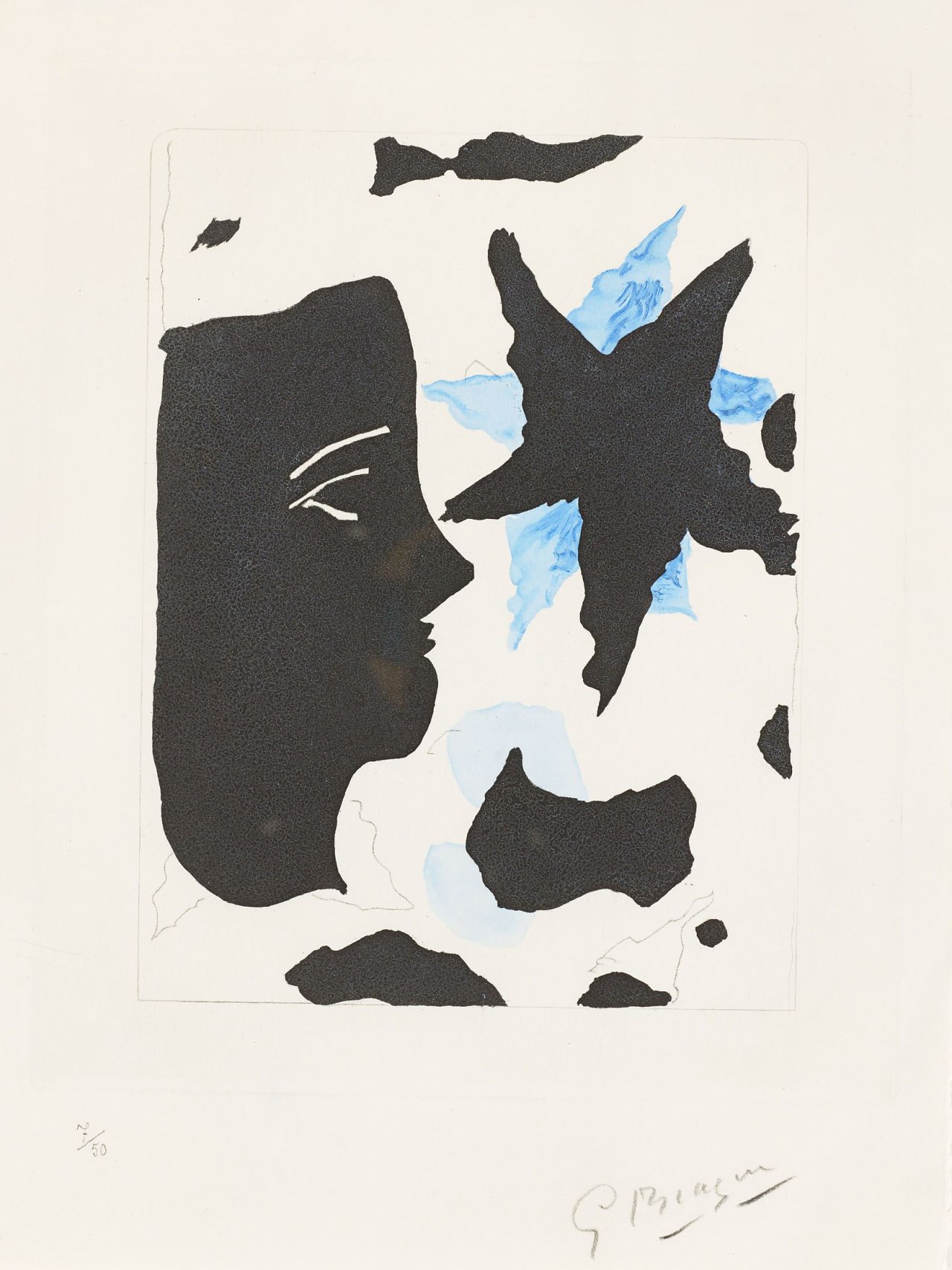 This picture shows the following artwork: Georges Braque. „Tête en profil et l’étoile“. 1960.